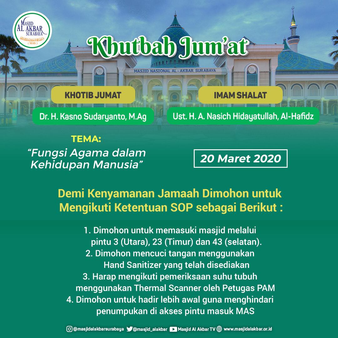 Masjid Akbar Surabaya Tetap Jumatan, Jamaah Diperiksa Suhu Tubuhnya