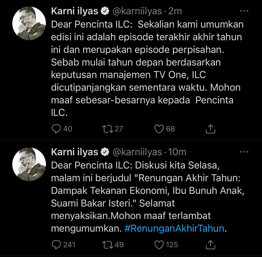 Karni Ilyas: ILC Malam Ini Episode Perpisahan