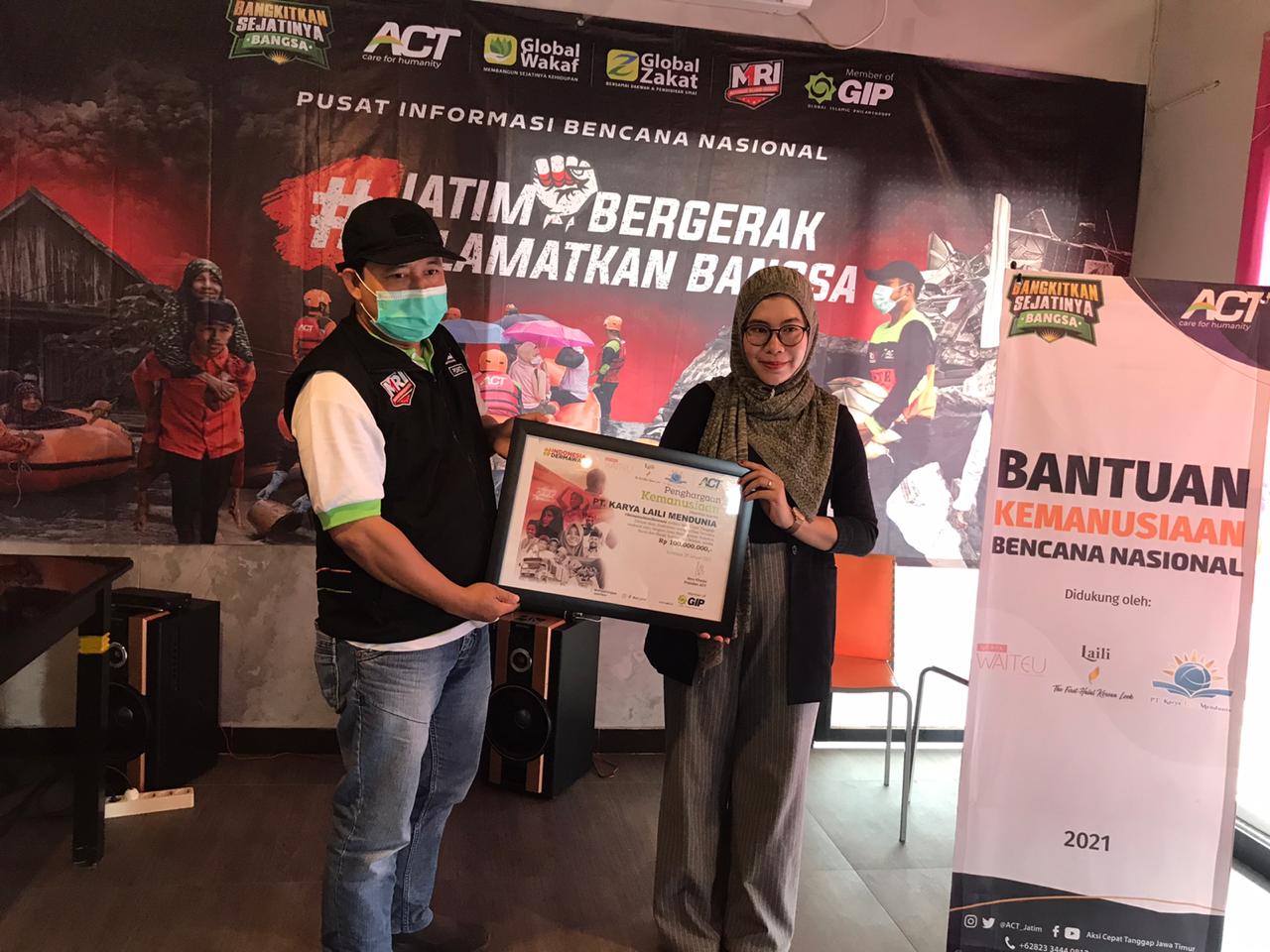 Laili Waiteu Bersama ACT Jatim Sumbang Rp 100 Juta untuk Korban Bencana Alam