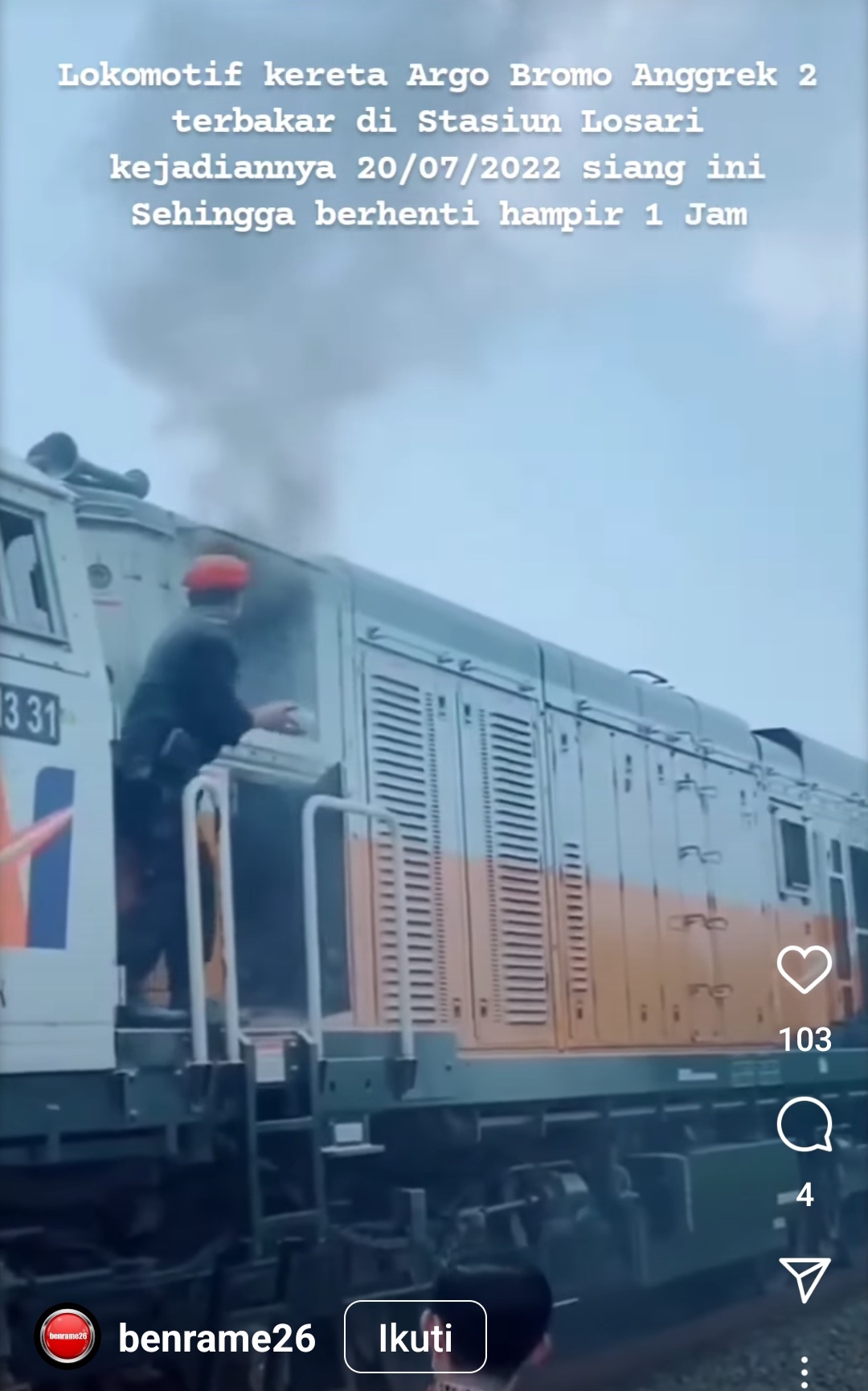 Lokomotif KA Argo Bromo Anggrek Disebut Terbakar, Begini Penjelasan KAI