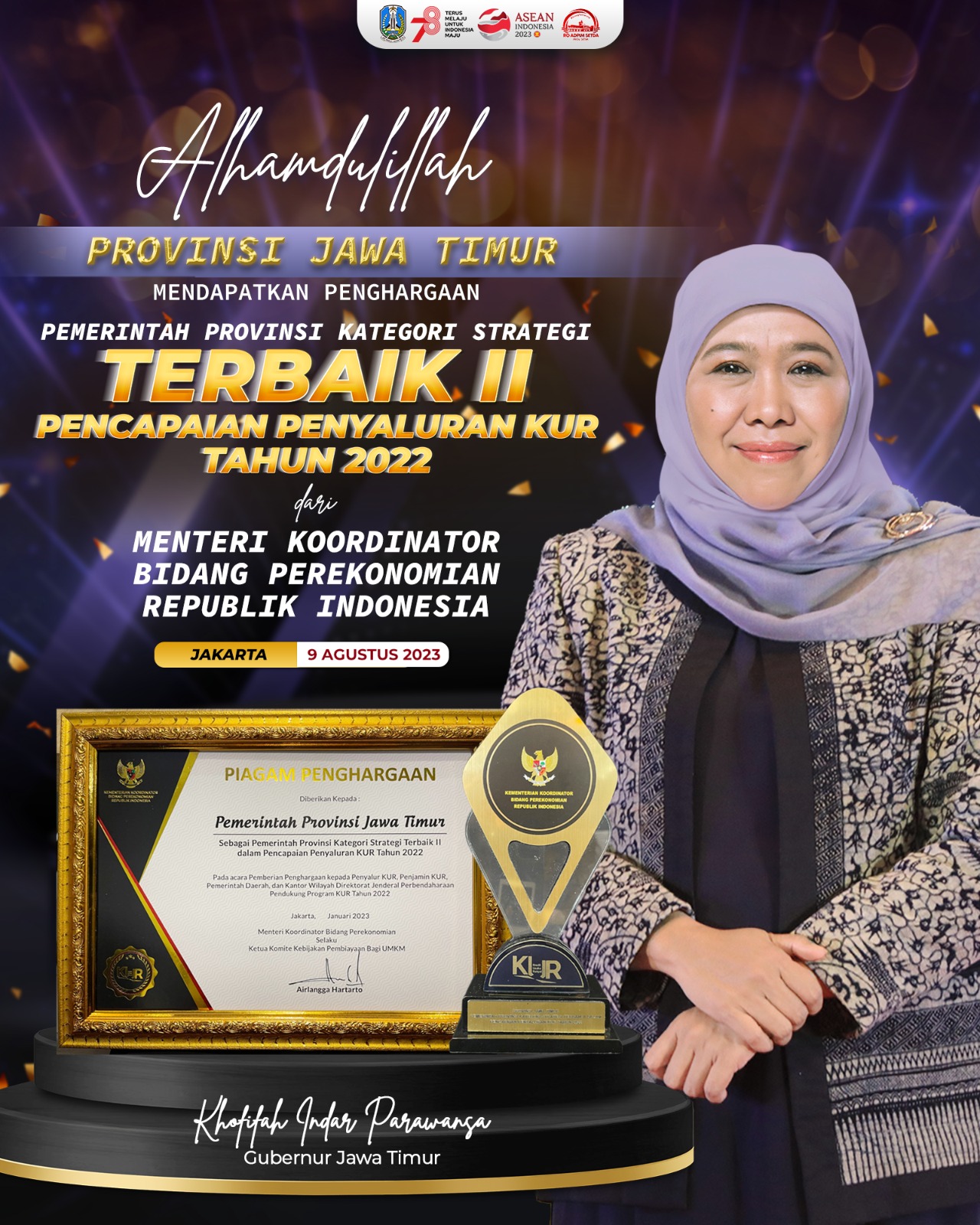 Raih KUR Award Tahun 2022, Gubernur Khofifah: Konsistensi Pemprov Jatim Dorong UMKM Naik Kelas