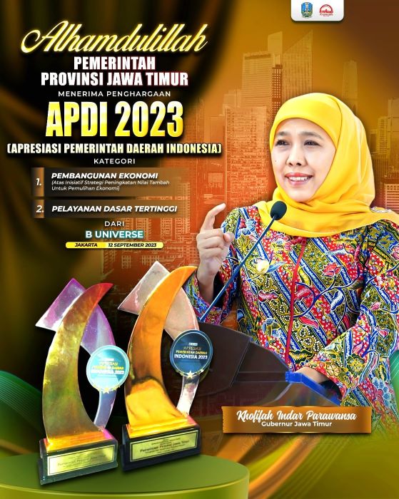Pemprov Jatim Terima Penghargaan APDI 2023, Gubernur Khofifah Apresiasi Pihak yang Terlibat dalam Pemulihan Ekonomi