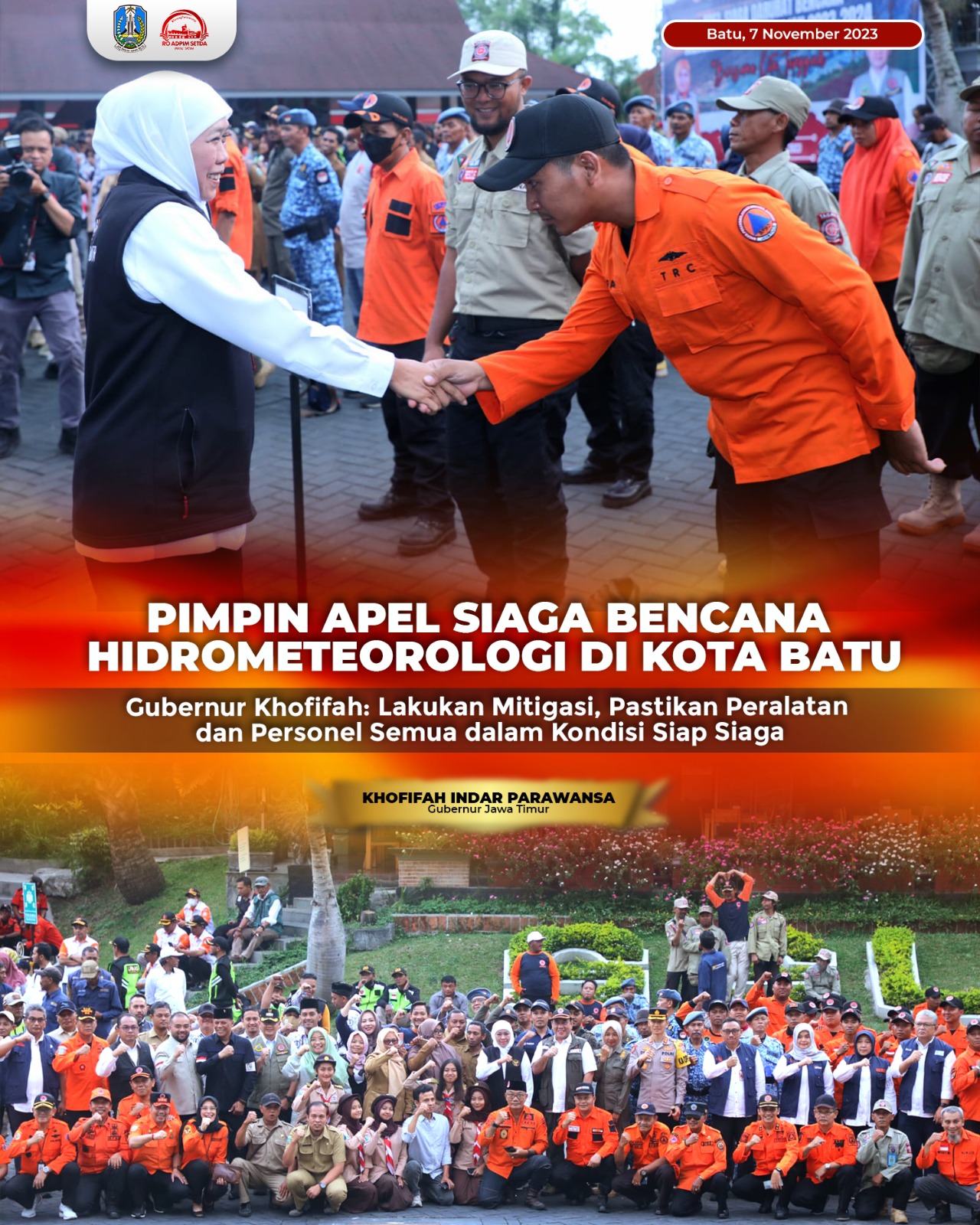 Gubernur Khofifah Pimpin Apel Siaga Bencana Hidrometeorologi di Kota Batu