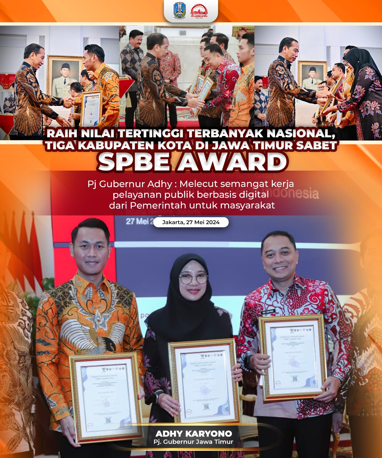 Pemprov dan 10 Kabupaten/Kota di Jatim Raih Predikat Digital Government Award SPBE Summit 2024