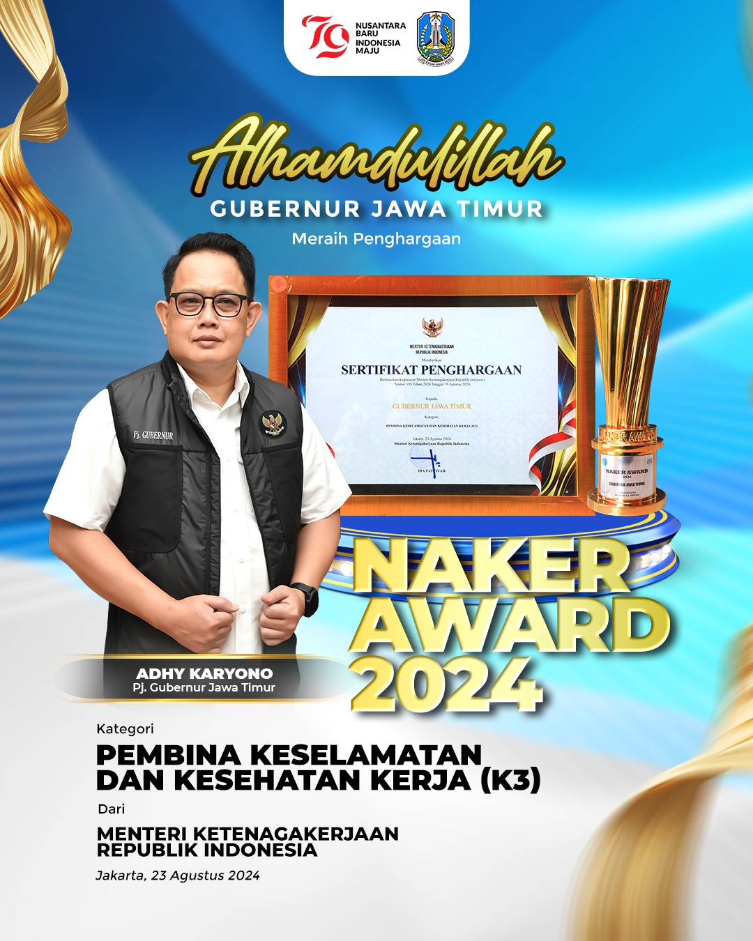 Jatim Raih Penghargaan Pembina K3 Terbaik Keenam Kalinya